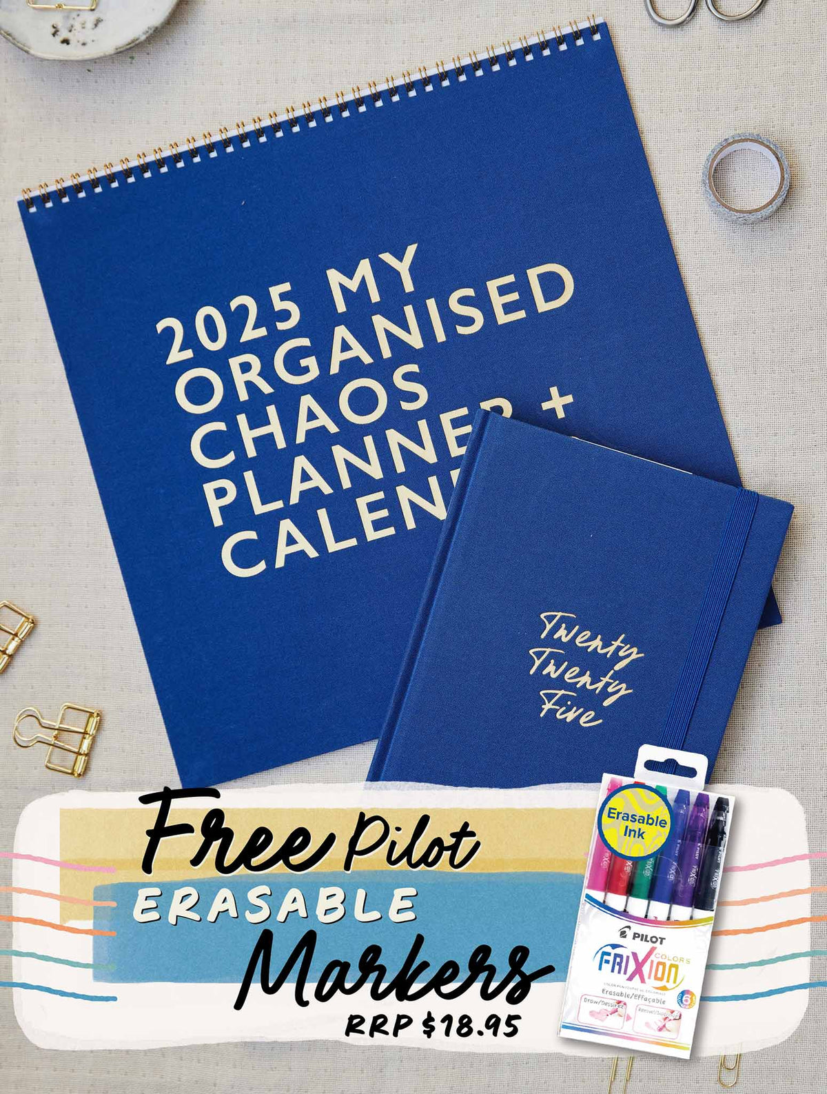 2025 Linen Calendar + Weekly Planner Indigo Bundle + FREE GIFT!